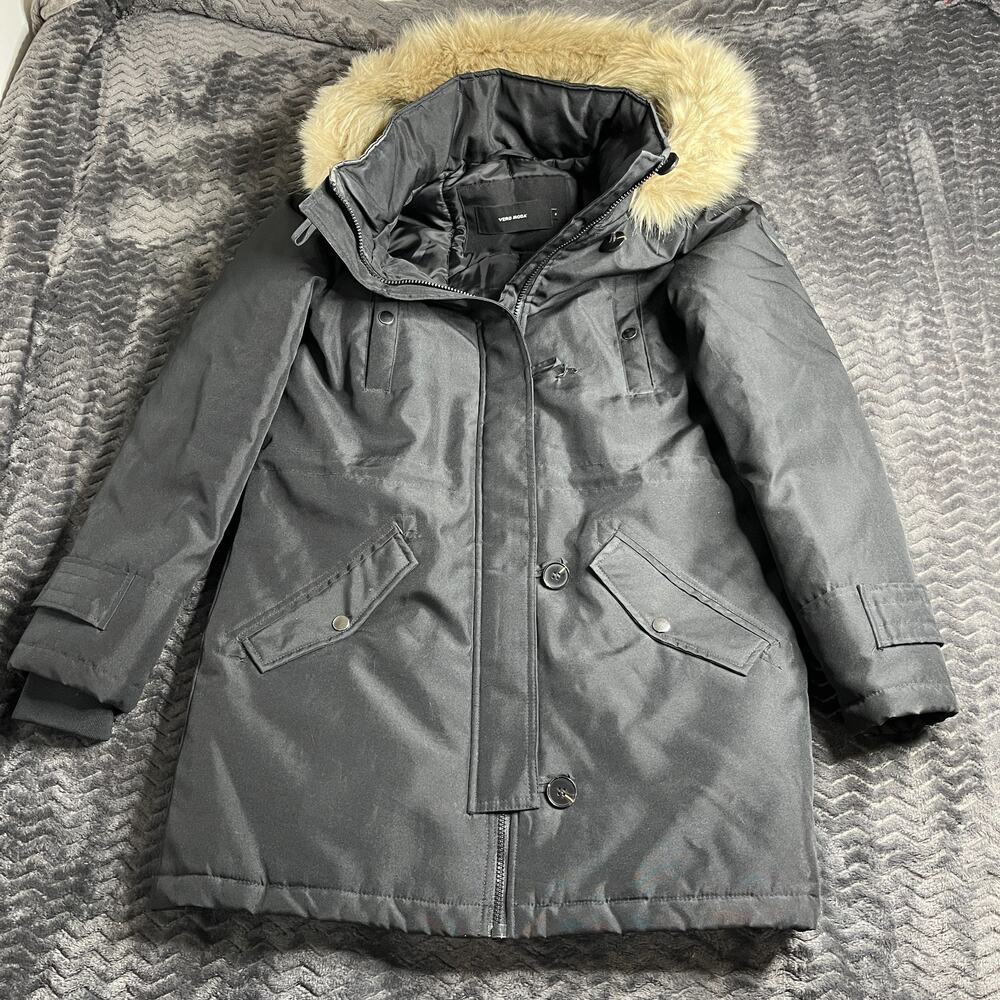 Vero Moda Women's Jacket S Faux Fur Black Lined Hooded Long Parka